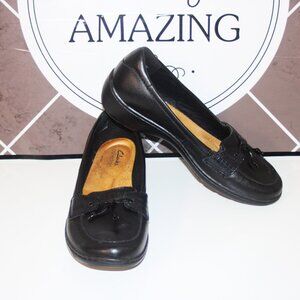 EC LADIES CLARKS COLLECTIONS SLIP ON SHOES - 9 - BLACK